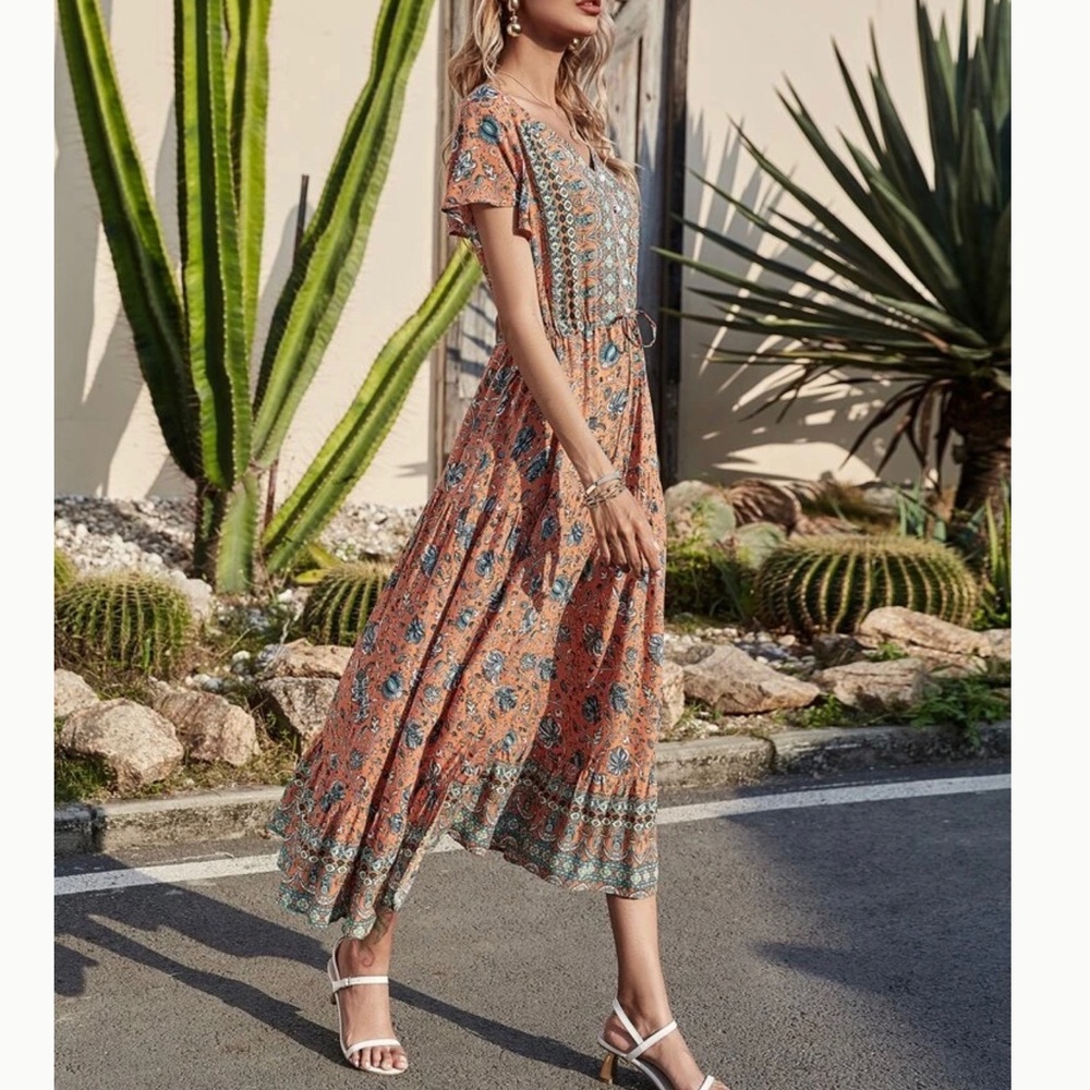 Woman’s Multi Color Boho Midi Dress - Picture 3 of 8